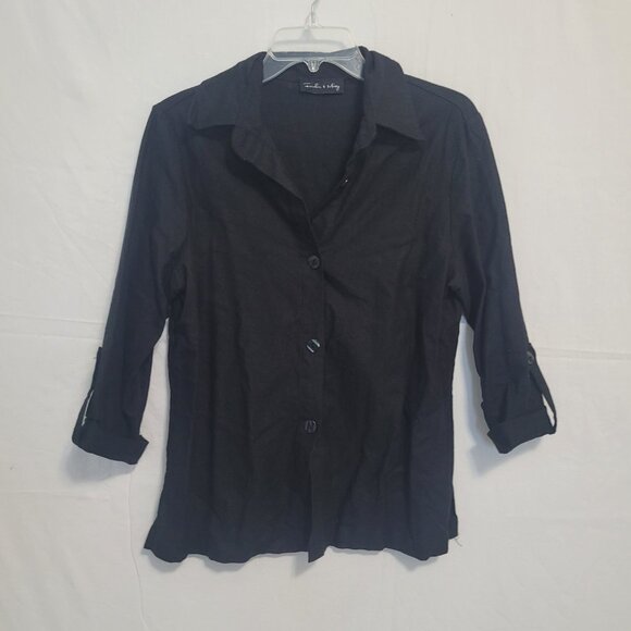 Frankie & Missy Button Front Roll-Up Sleeve Linen Blend Shirt Size L - Picture 8 of 13